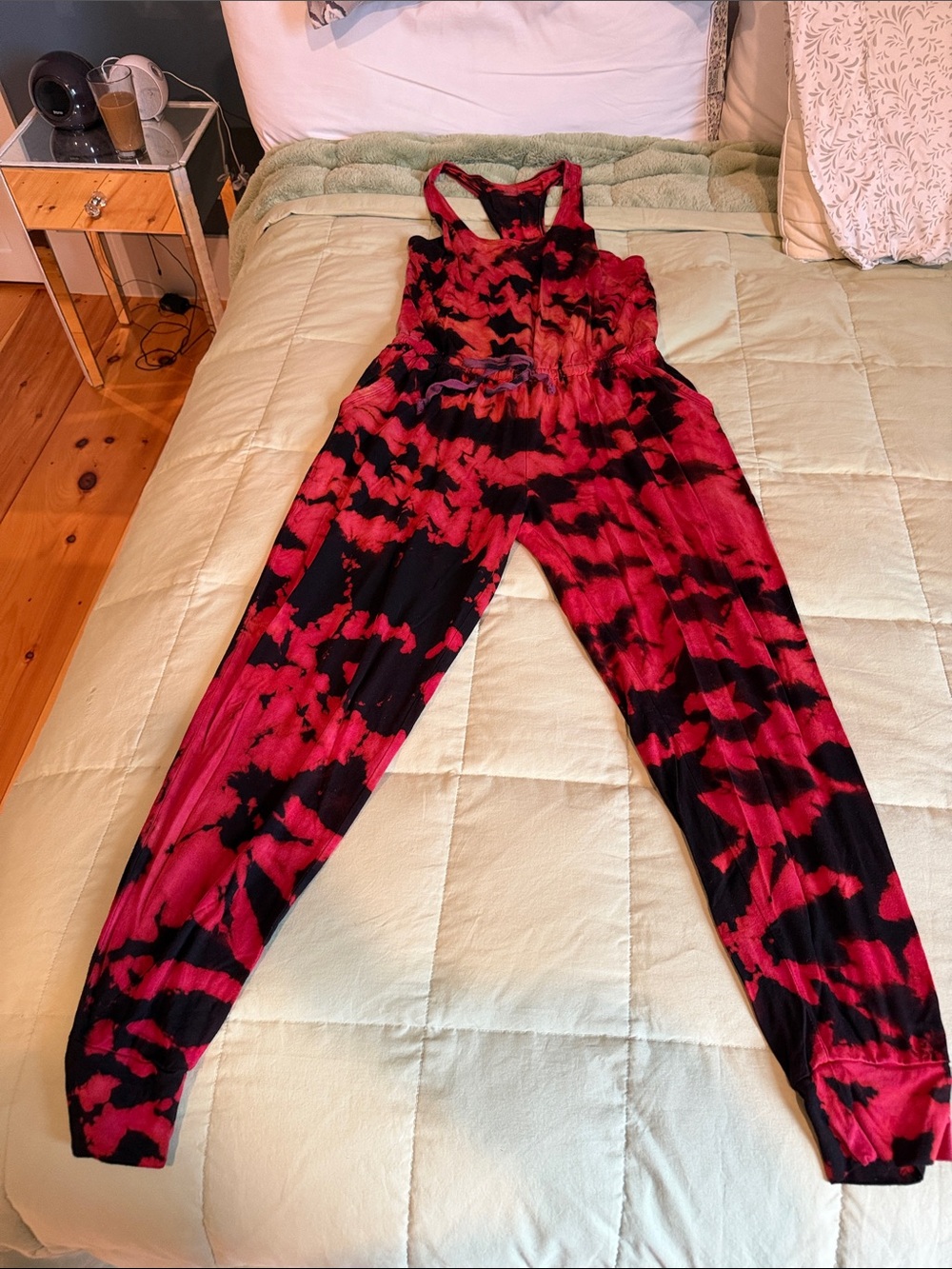 aerie Red & Black Tie-Dye Sleeveless Jumpsuit
